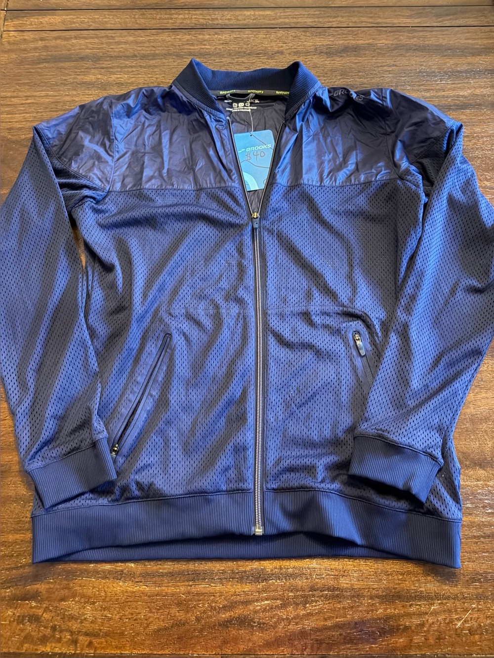 Brooks Run-Thru Jacket Womens Medium Navy Mesh Full Zip Running Jacket NWT